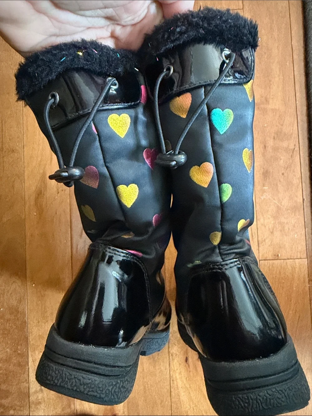 Totes Black Kids Rain & Snow Boots with Colorful Heart Print
